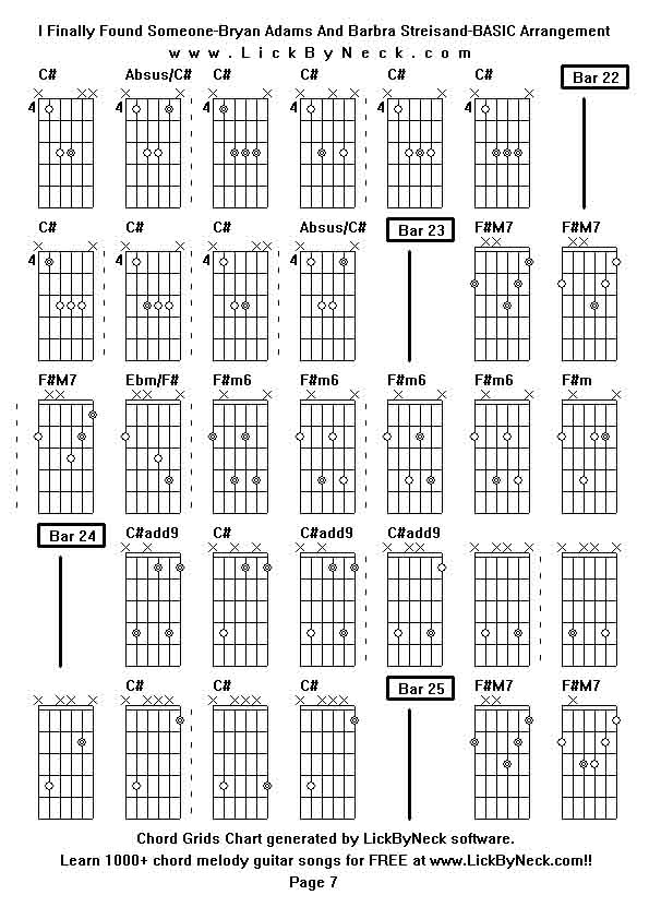 Chord Grids Chart of chord melody fingerstyle guitar song-I Finally Found Someone-Bryan Adams And Barbra Streisand-BASIC Arrangement,generated by LickByNeck software.